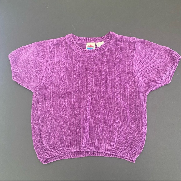New Legends Knit Sweater Top Short Sleeved Purple Girl’s Silk Vintage - Picture 1 of 6